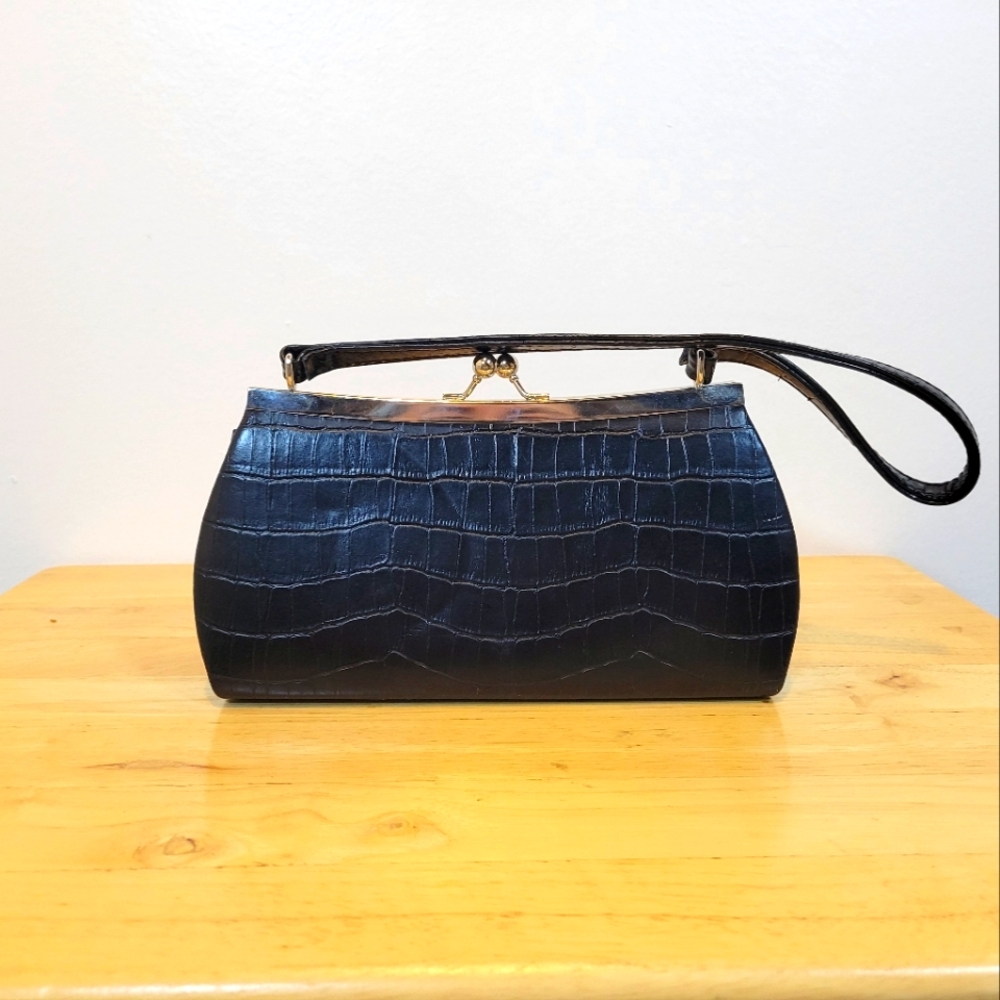 Bijoux Terner Black Faux Alligator Leather Clutch Bag